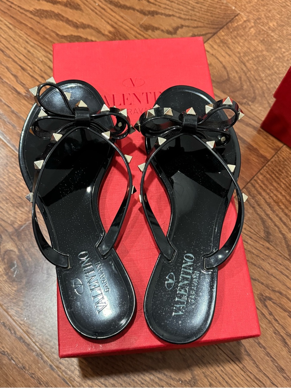 Valentino Black Studded Bow Jelly Sandals